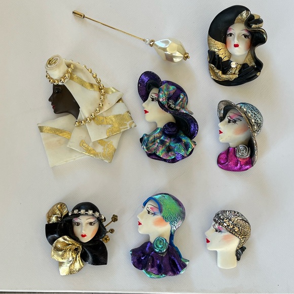 Vintage 80s lot of fancy lady Brooch Set Gold silver Black, Purple blue - Picture 2 of 8